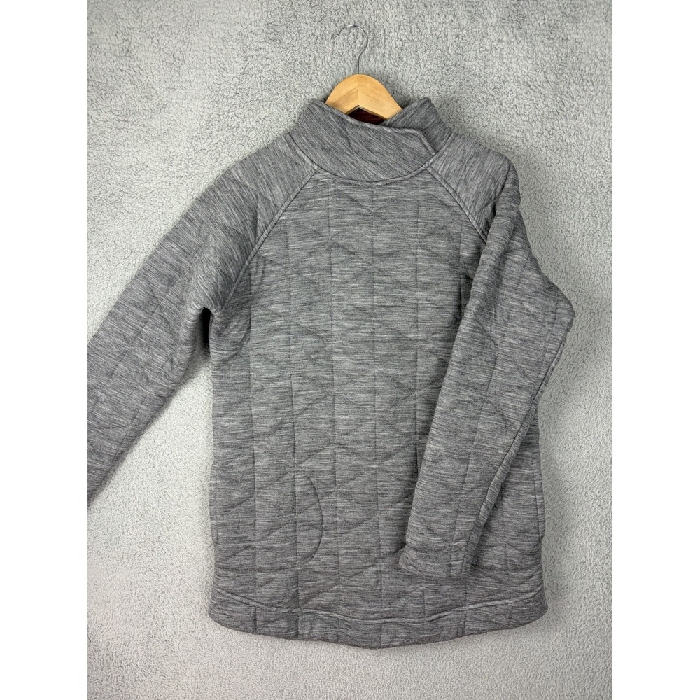 Orvis Sweater Womens Medium Gray Quilted Mock Neck Merino Wool Lined Pullover